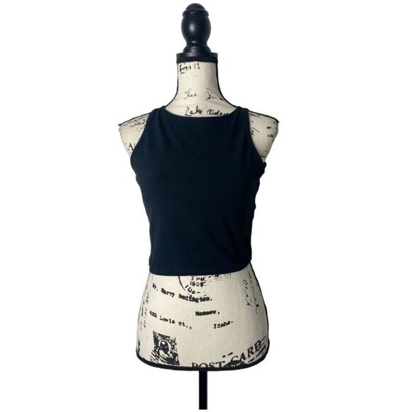 Forever 21 Black Ribbed High Neck Crop Tank Top - Size L - Picture 1 of 4